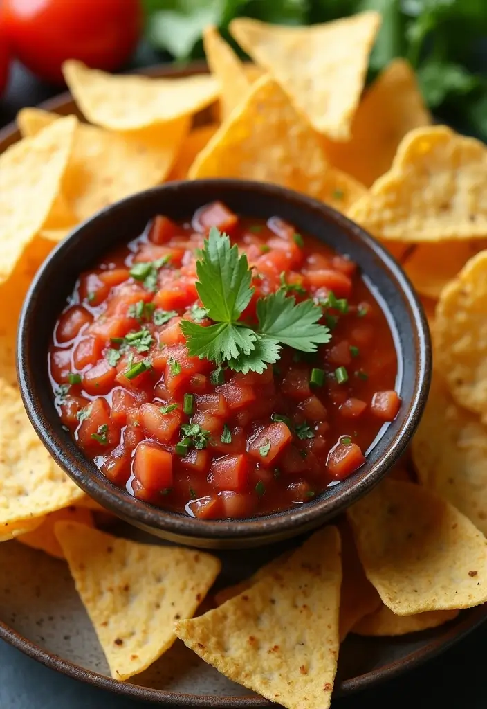 25 Chips and Dip Recipes That Never Fail at Gatherings 6. Chunky Salsa with Baked Tortilla Chips