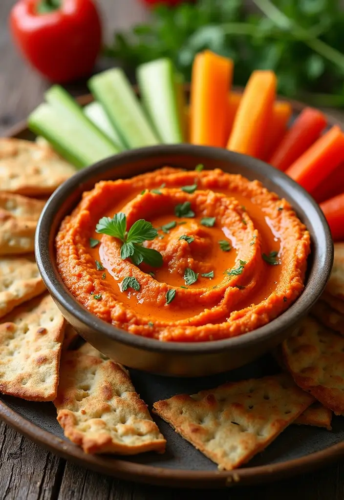 25 Cold Summer Dip Recipes for Parties and BBQs - 2. Roasted Red Pepper Hummus