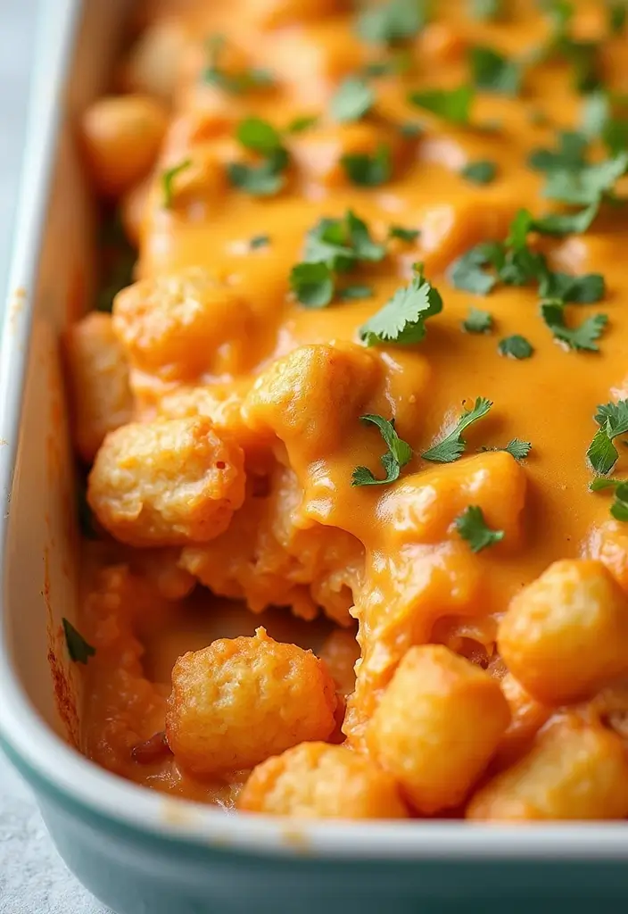 25 Creative Recipes with Buffalo Chicken Dip You Must Try - 21. Buffalo Chicken Dip Tater Tot Casserole