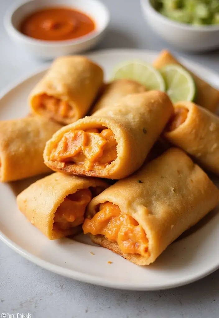 25 Creative Recipes with Buffalo Chicken Dip You Must Try - 7. Buffalo Chicken Dip Egg Rolls