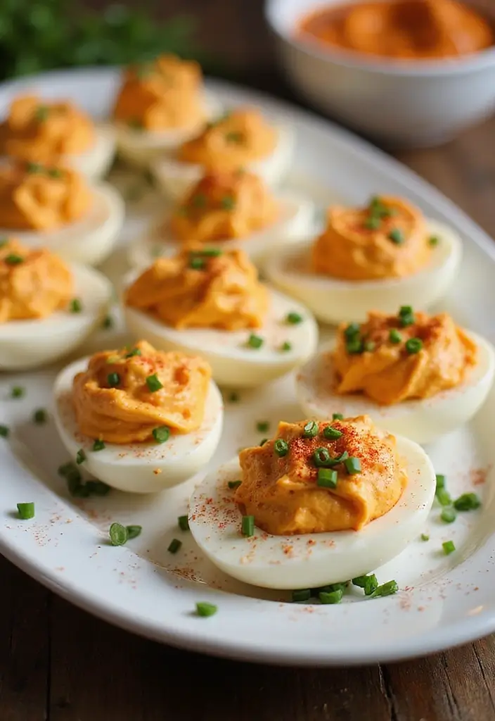 25 Creative Recipes with Buffalo Chicken Dip You Must Try - 9. Buffalo Chicken Dip Deviled Eggs