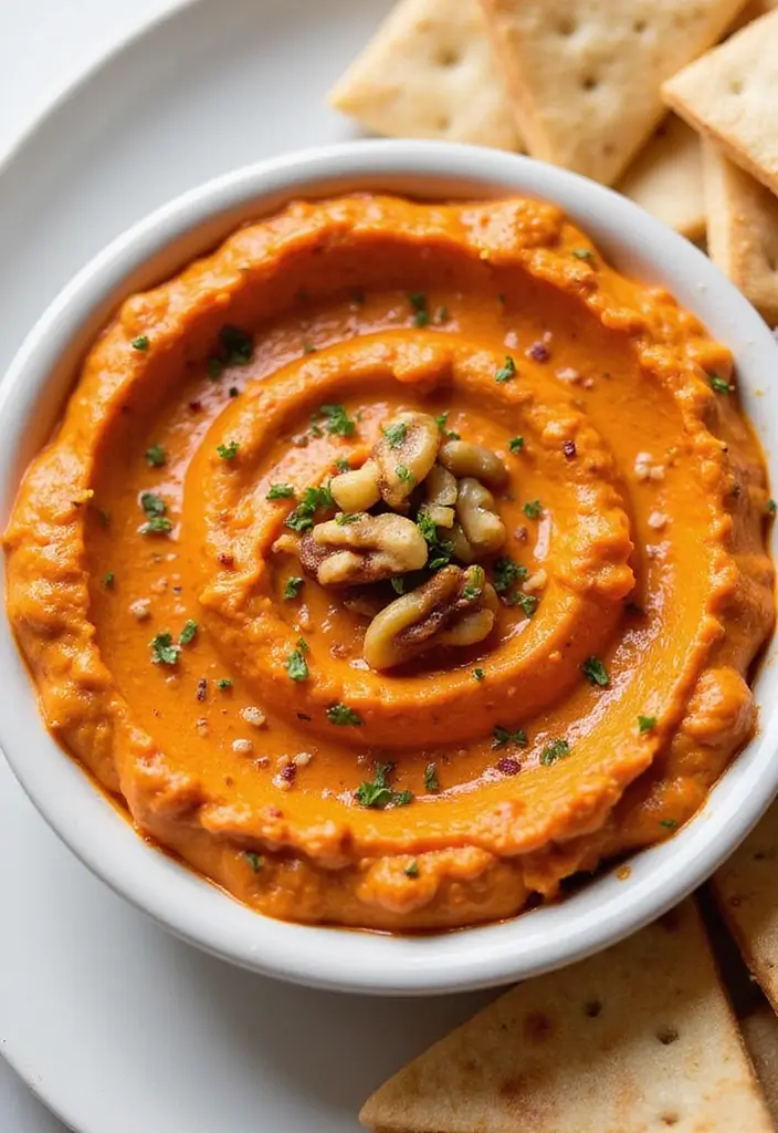 25 Dairy Free Chip Dip Recipes That Taste Amazing - 3. Roasted Red Pepper and Walnut Dip