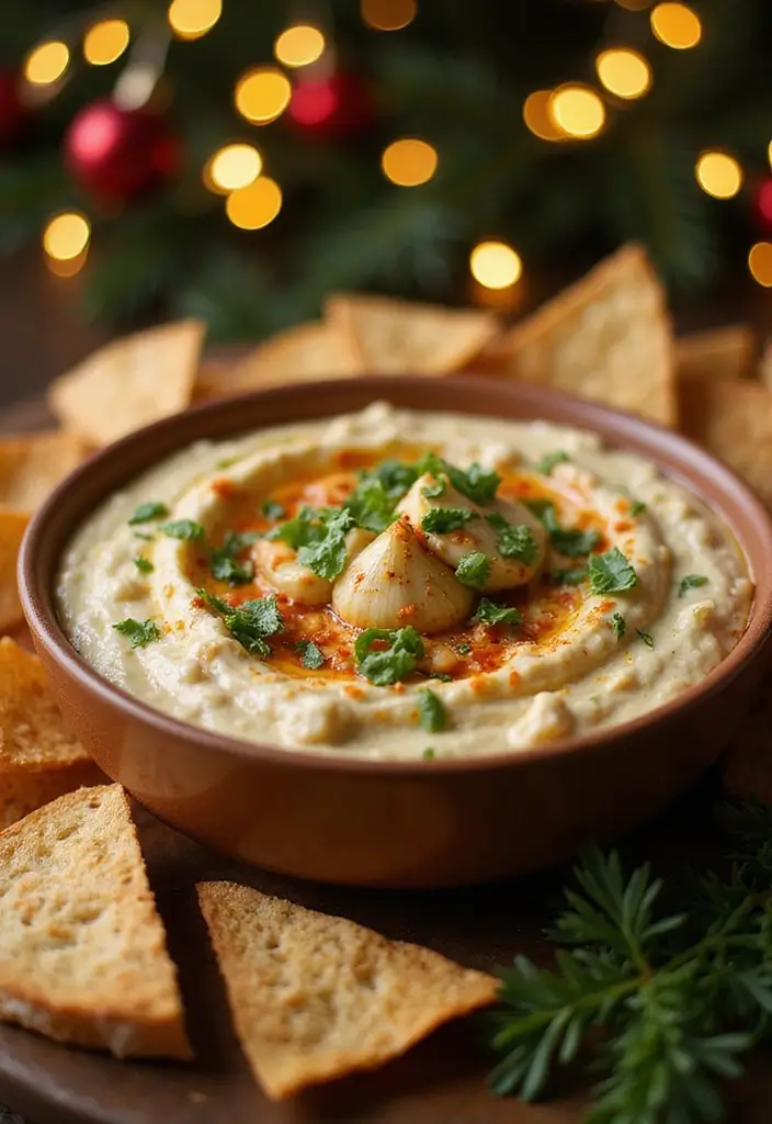 25 Festive Vegan Christmas Dip Recipes and Appetizer Ideas for the Holidays - 11. Spicy Roasted Garlic Dip