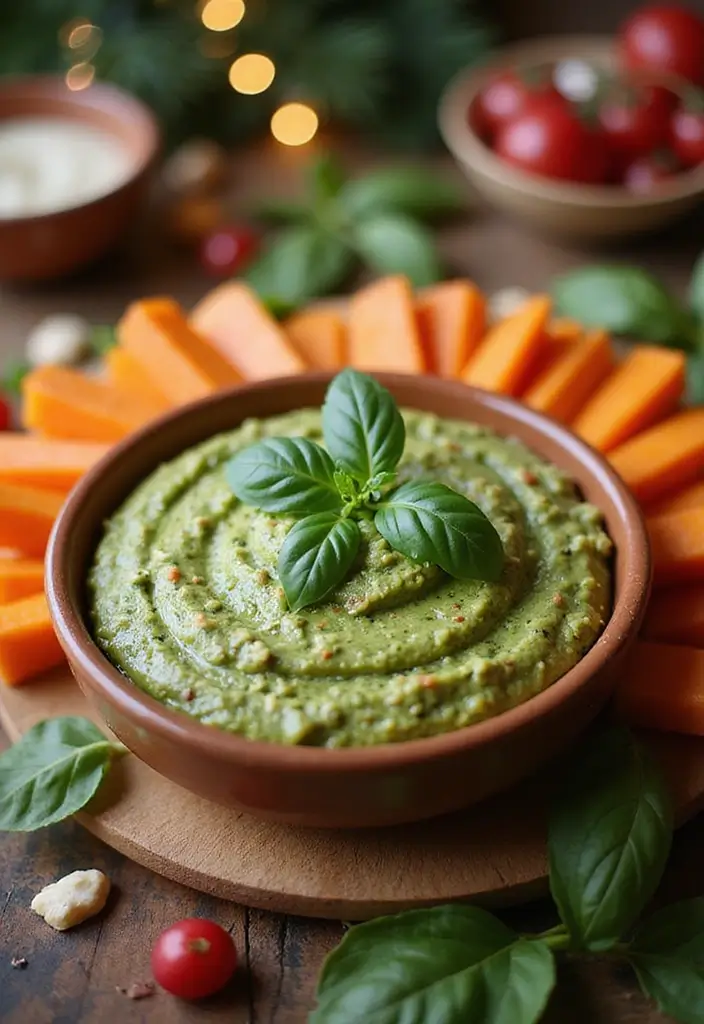 25 Festive Vegan Christmas Dip Recipes and Appetizer Ideas for the Holidays - 24. Pesto Veggie Dip