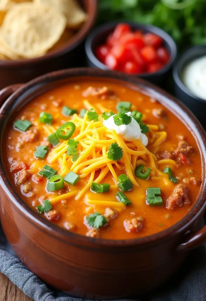 25 Ground Beef Crock Pot Dip Recipes That Satisfy a Crowd - 10. Cheesy Taco Soup Dip