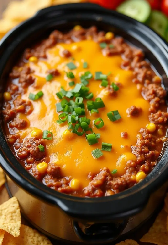 25 Ground Beef Crock Pot Dip Recipes That Satisfy a Crowd - 13. Cheesy Beef and Corn Dip