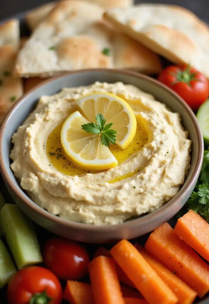 25 Healthy Dip Recipes for Clean Eating Snacks - 20. Lemon Garlic Hummus
