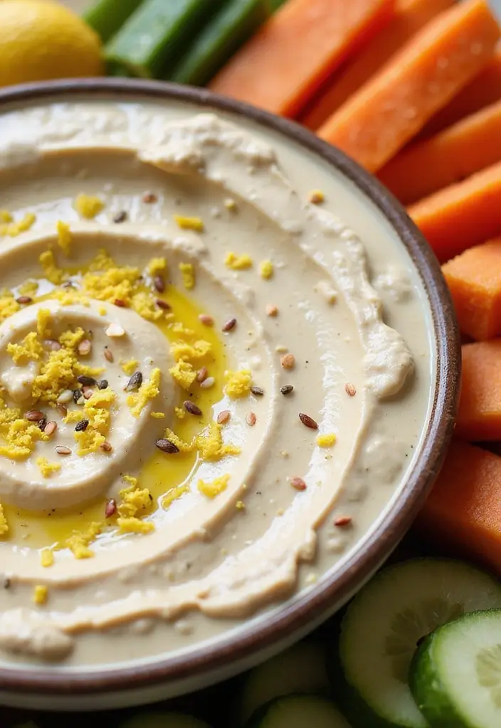 25 Healthy Vegetable Dip Recipes for Clean Eating Snacks - 12. Tahini Lemon Dip