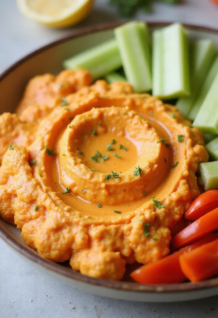 25 Healthy Vegetable Dip Recipes for Clean Eating Snacks - 19. Buffalo Cauliflower Dip