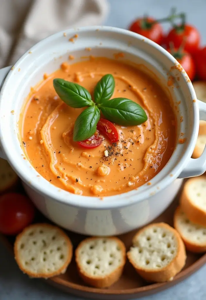 25 Hot Crock Pot Dip Recipes That Keep Guests Coming Back - 24. Tomato Basil Cheese Dip