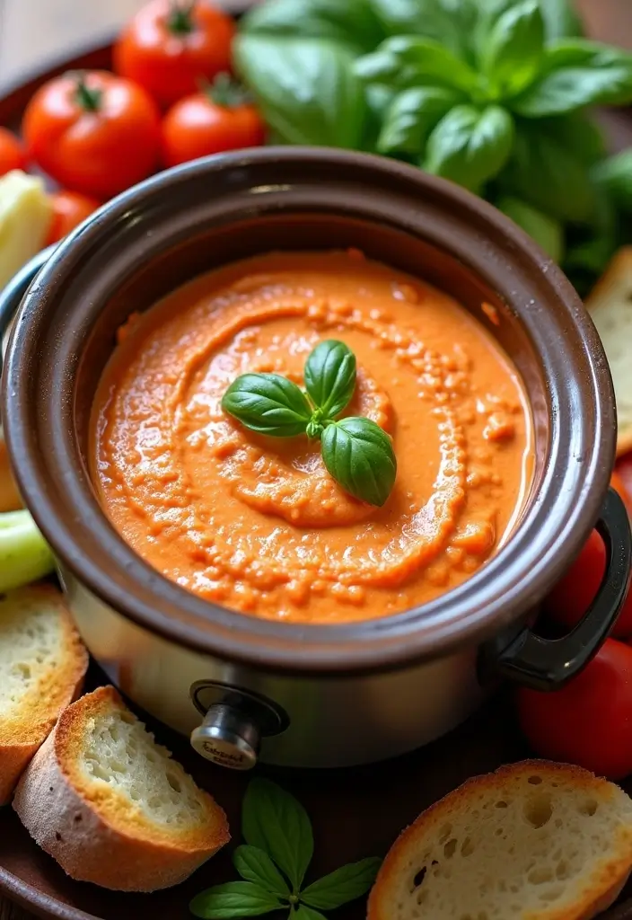 25 Two Quart Crockpot Dip Recipes That Work Every Time - 13. Creamy Tomato Basil Dip
