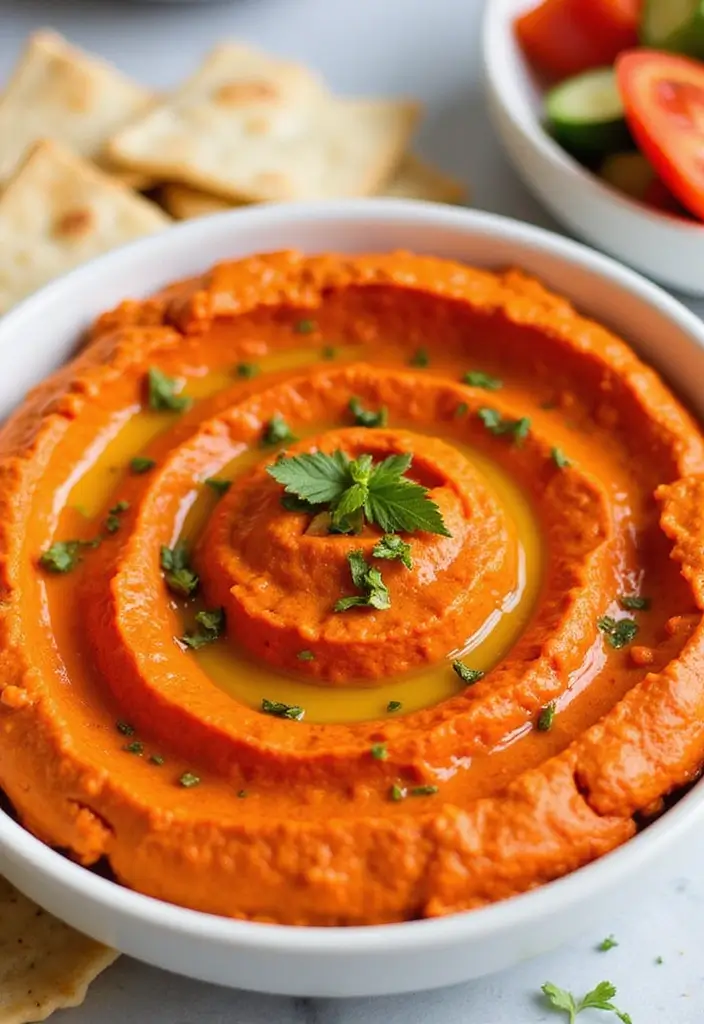 26 Dairy Free Dip Recipes That Are Creamy and Tasty - 2. Roasted Red Pepper Hummus