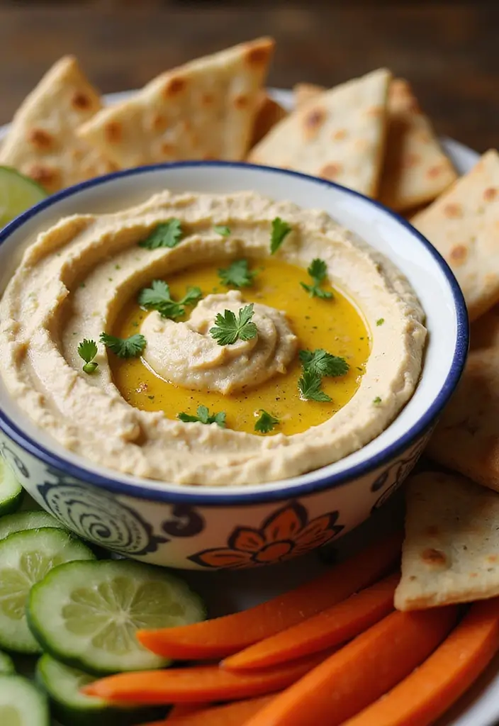 26 Four Onion Dip Recipes Inspired by 12 Tomatoes - 26. Mediterranean Hummus Four Onion Dip