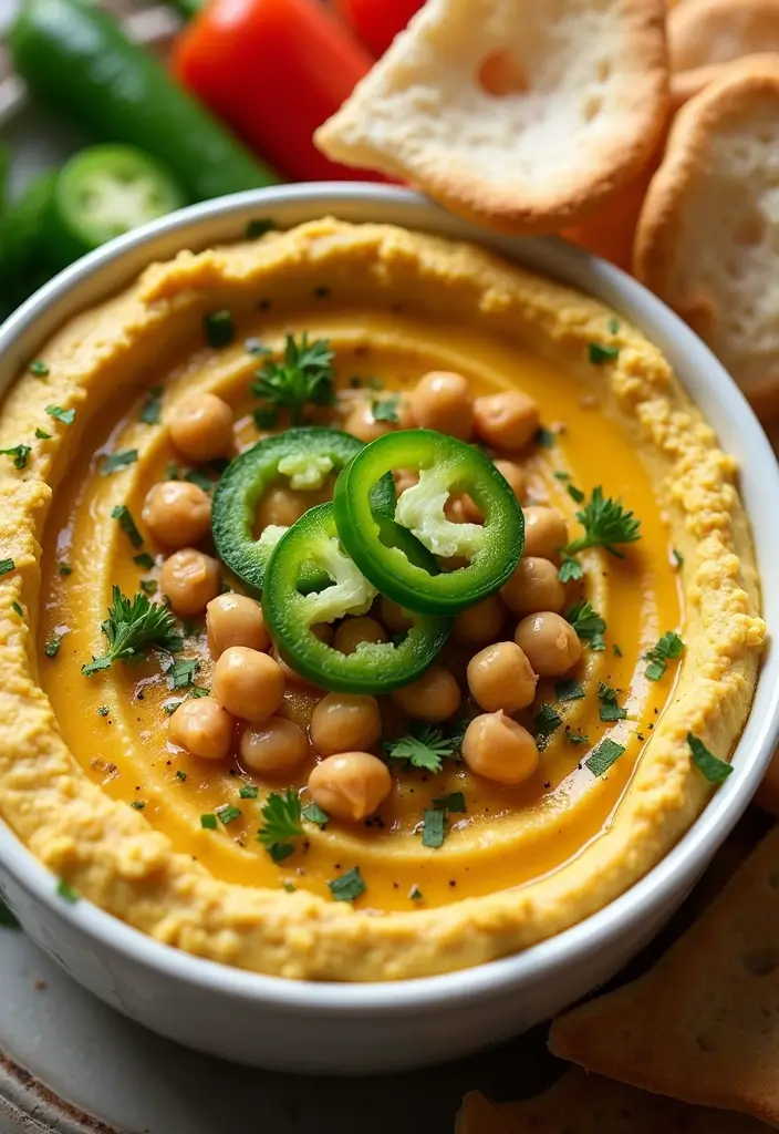 26 Jalapeño Cream Cheese Dip Recipes Packed with Flavor - 14. Creamy Jalapeño Hummus Dip
