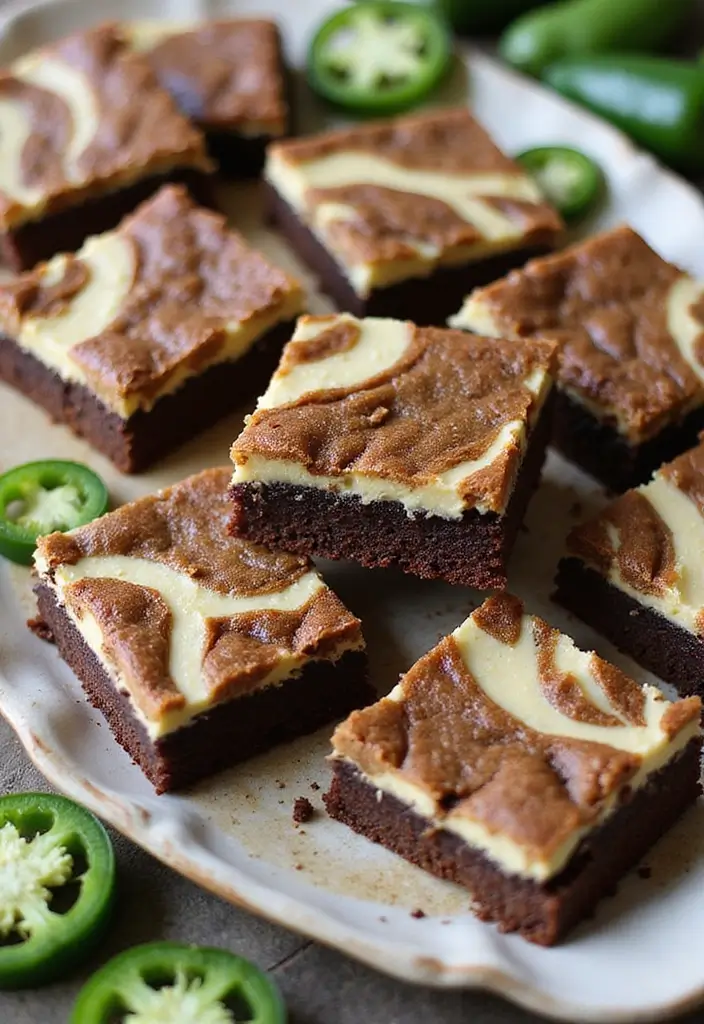 26 Jalapeño Cream Cheese Dip Recipes Packed with Flavor - 24. Jalapeño Cream Cheese Swirl Brownies