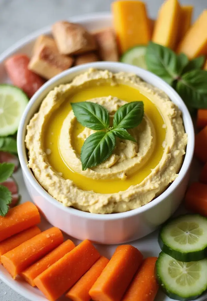 27 Low Calorie Veggie Dip Recipes for Healthy Snacking - 11. Lemon Basil Hummus