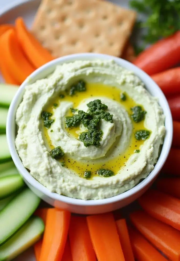 27 Low Calorie Veggie Dip Recipes for Healthy Snacking - 17. Pesto Cream Cheese Dip