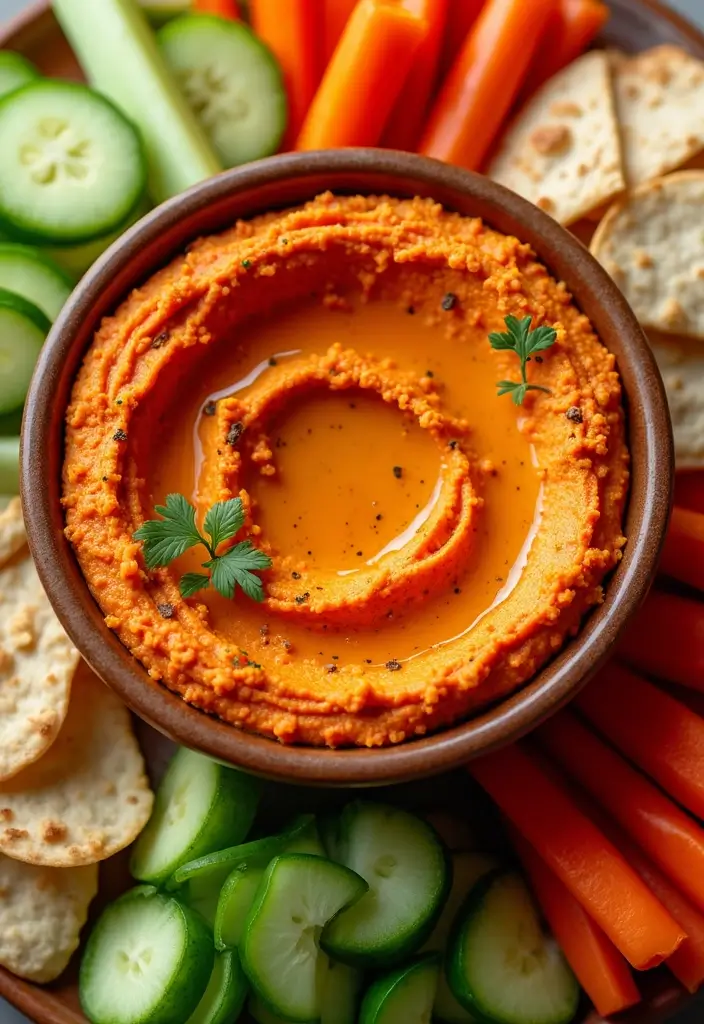 27 Low Calorie Veggie Dip Recipes for Healthy Snacking - 2. Spicy Roasted Red Pepper Hummus