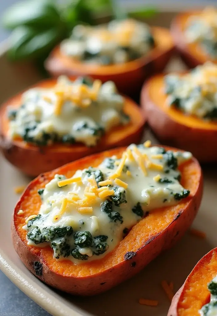 27 Trader Joe’s Spinach Artichoke Dip Recipes You’ll Crave - 26. Spinach Artichoke Dip Sweet Potato Boats