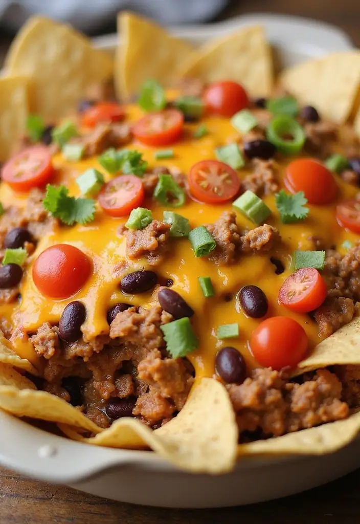 28 Beef and Bean Dip Recipes That Feed a Crowd - 20. Loaded Beef and Bean Nacho Dip