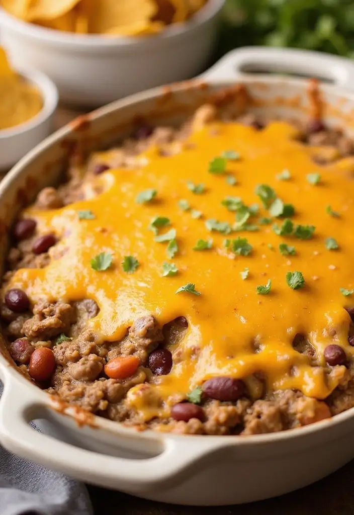 28 Beef and Bean Dip Recipes That Feed a Crowd - 21. Baked Beef and Bean Queso Dip