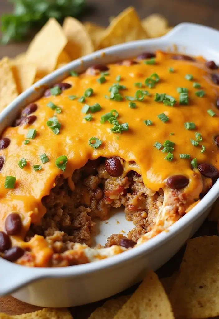 28 Beef and Bean Dip Recipes That Feed a Crowd - 3. Cheesy Beef and Bean Layer Dip