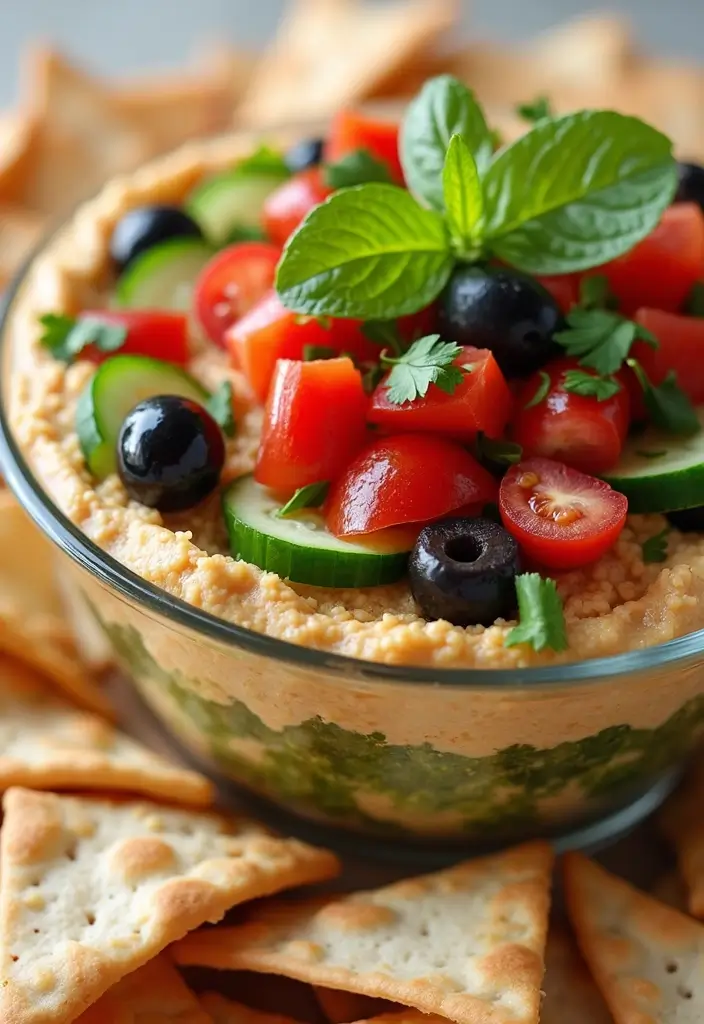 28 Classic 7 Layer Bean Dip Recipes for Any Occasion - 4. Layered Mediterranean Bean Dip