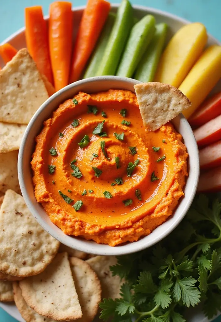 28 Cold Dip Recipes for Chips That Are Crowd Favorites - 3. Roasted Red Pepper Hummus