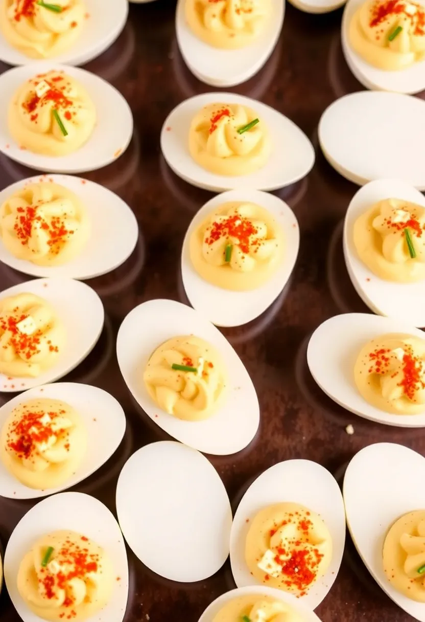 28 Creative Leftover Rotel Cheese Dip Recipes to Reuse Extras - 23. Cheesy Rotel Dip Deviled Eggs