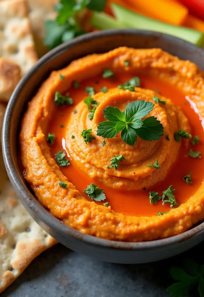 28 Easy Crock Pot Dip Recipes for Quick Entertaining - 20. Roasted Red Pepper Hummus Dip