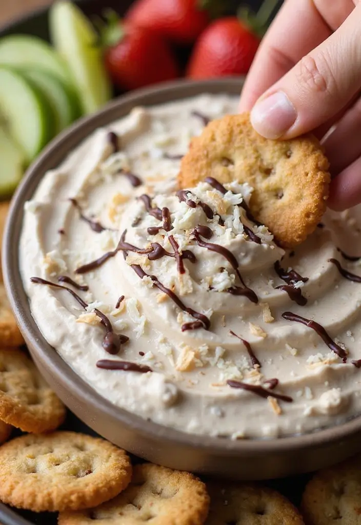28 Sweet Dip Recipes for Parties That Impress Guests - 21. Almond Joy Dip