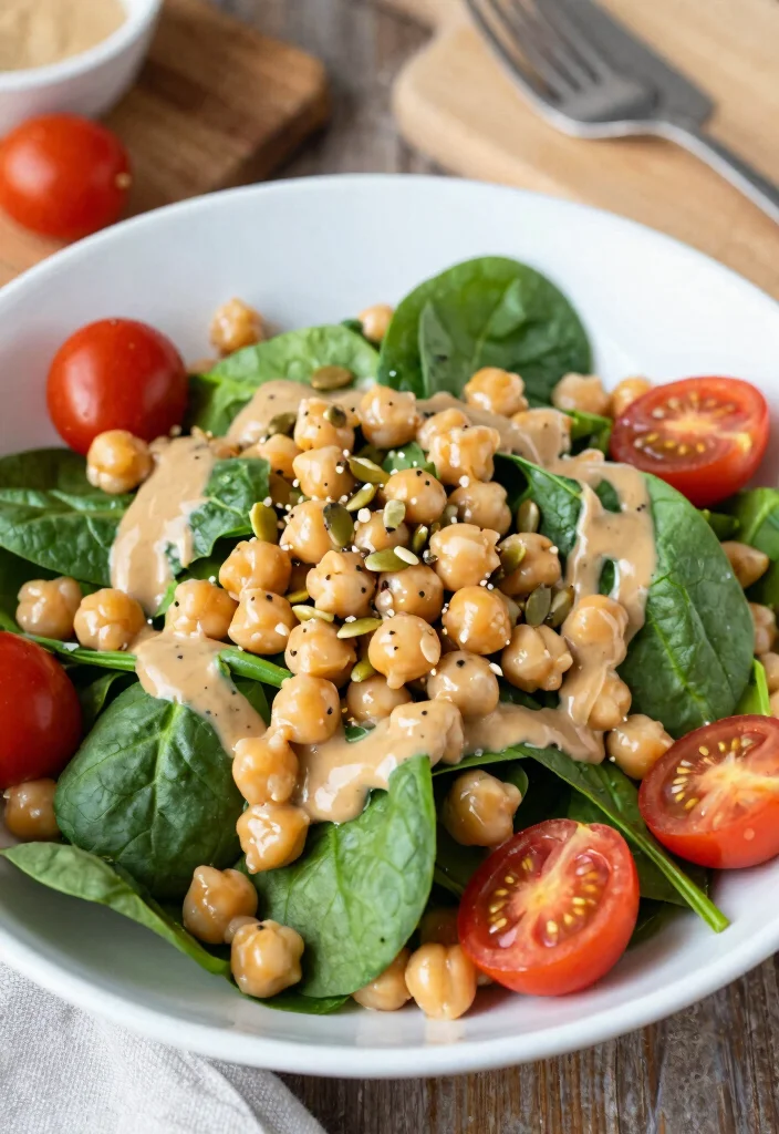 12 Vegan Protein Salad Recipes for Filling Clean Eating 2. Chickpea Spinach Salad 0