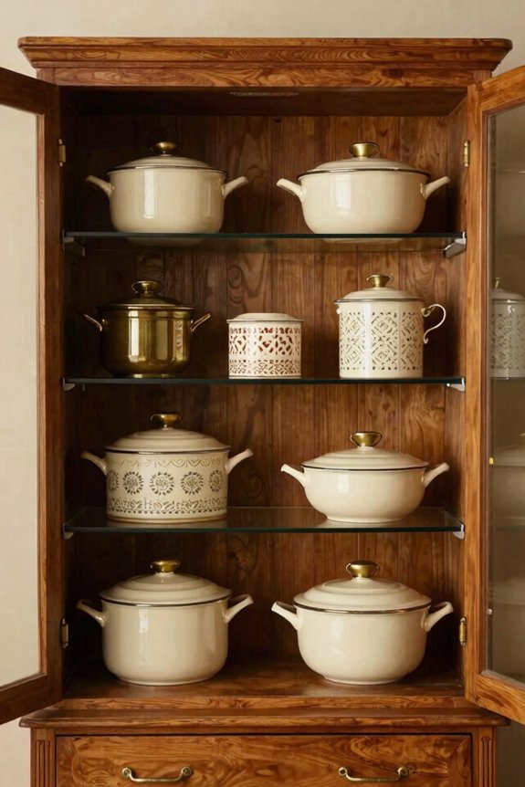 blue enamelware copper pots glass canisters
