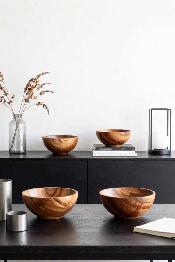 7 Ways to Style Wooden Bowls Throughout Your Home 5 bowls with accent conscious vignettes