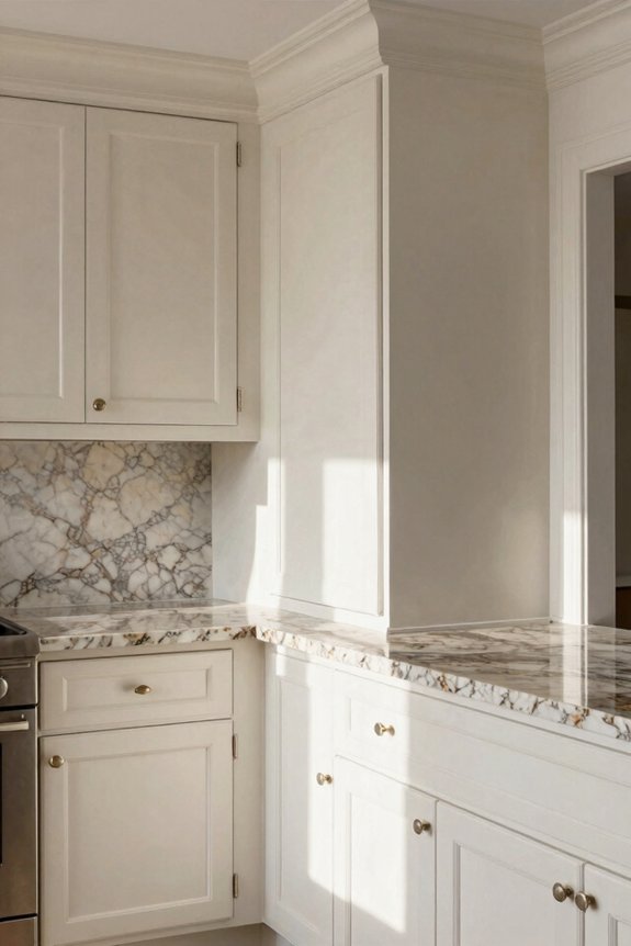 creamy cabinets timeless countertops lighting