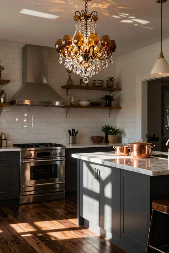 5 Kitchen Lighting Ideas to Brighten Your Space 4 dramatic chandelier anchors kitchen