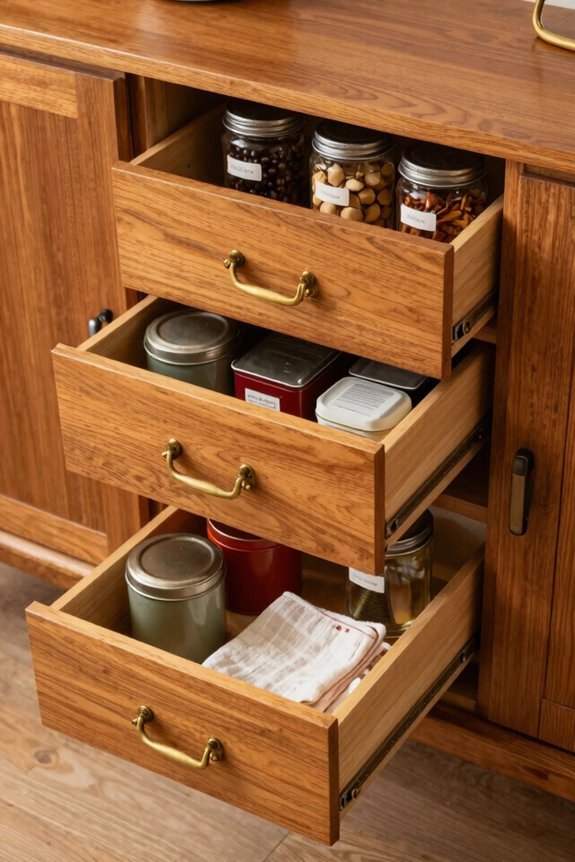 hidden pantry base drawers organization