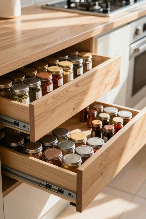 horizontal drawer spice racks reclaim countertop space