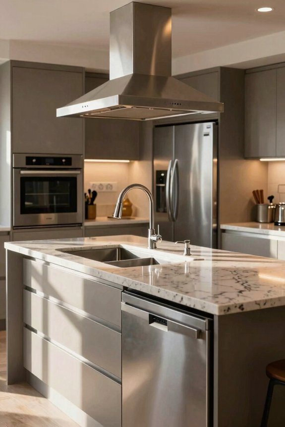 island workflow appliances sinks ventilation