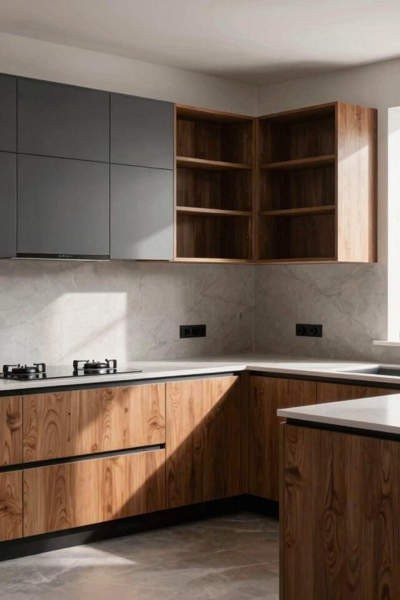 L-Shaped Kitchen Ideas That Maximize Your Space 7 two tone cabinets with bold hardware