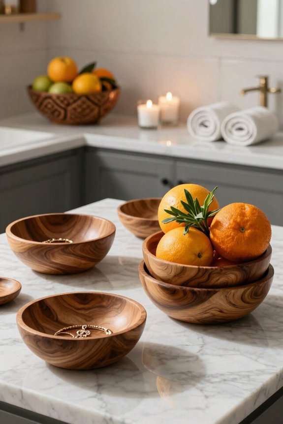 7 Ways to Style Wooden Bowls Throughout Your Home 6 wood bowls as functional displays